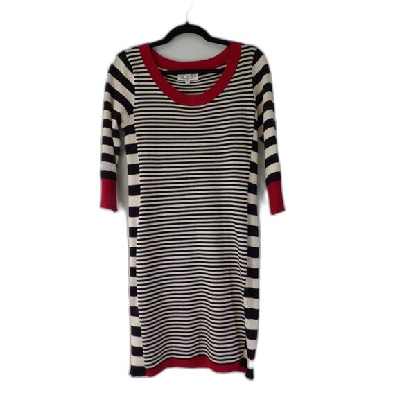 Pink Rose Dress Womens size PL Stripe cream black red Soft Midi Sweater - Picture 9 of 9